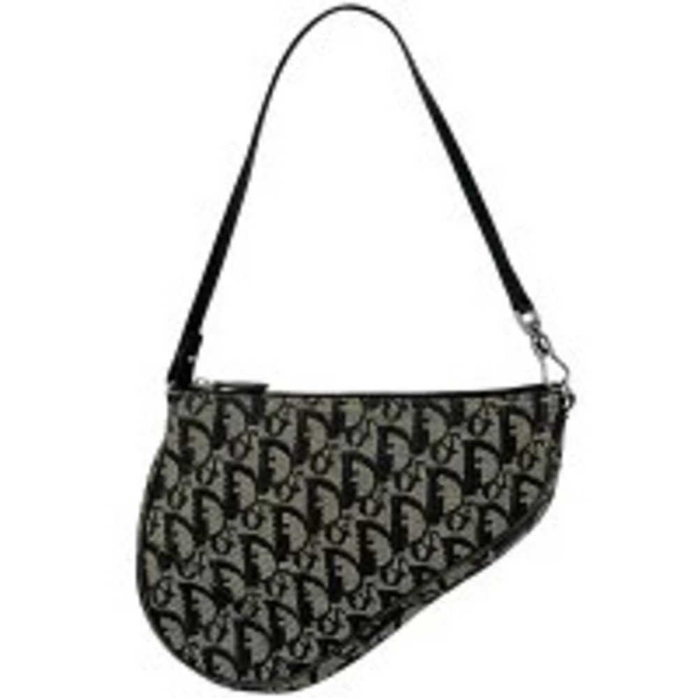 Christian Dior Trotter Saddle Bag Hobo Handbag Shoulder Canvas Black